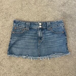 low rise denim mini skirt